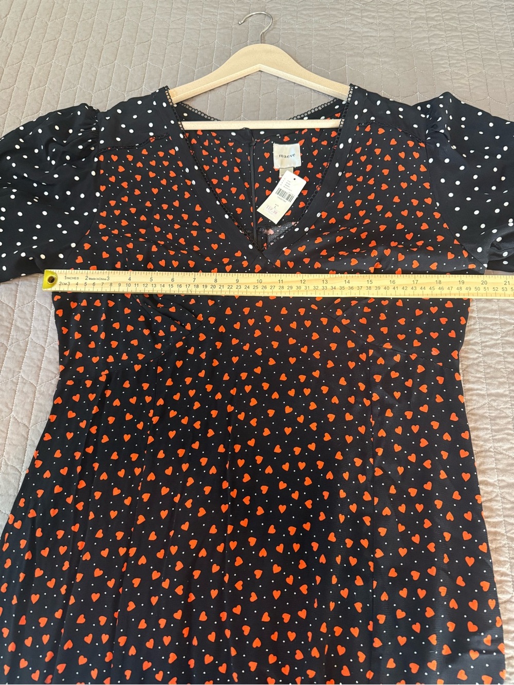 NWT Maeve Black Dress with Red Heart Print and Polka Dot Puff Sleeves - Picture 8 of 8
